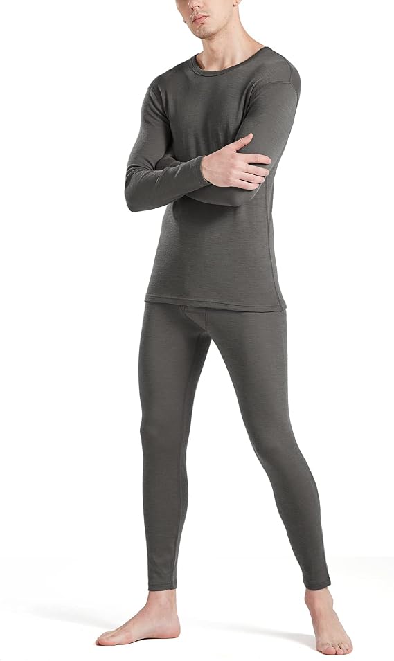 SHEEP RUN 100% Merino Wool Men's Thermal Underwear Long Sleeve Baselayer Set