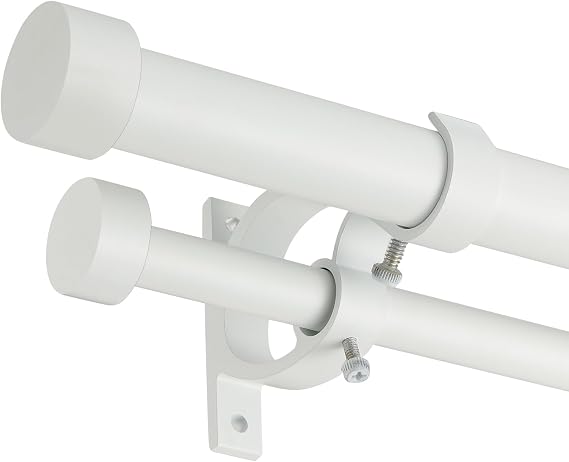 Double Blackout Curtain Rods 72 to 144 Inches (6-12 Feet),1-Inches Front and 5/8 Inches Back Adjustable End Cap Double Window Drapery Rod for Drapes and Curtains,Matte White