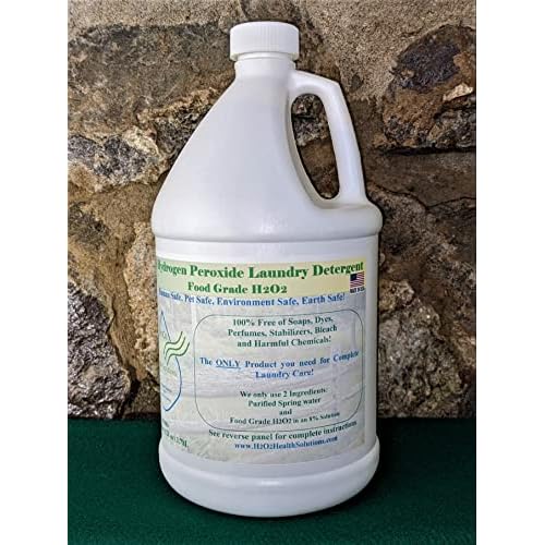 8% Hydrogen Peroxide Laundry Detergent, We only use Two Ingredients, H2O2 and Water. No Stabilizers, No Scents. USA Made in our Own Lab. We only produce Hydrogen Peroxide