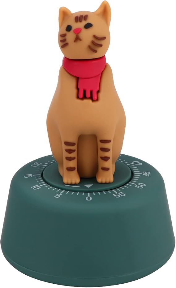 Mechanical Kitchen Timer,Visual Timer Cat Cute Kitchen Accessories,Wind Up Egg Timer 60min Countdown No Batteries Loud Ring,Pomodoro Timer for Working and Learning(Green)