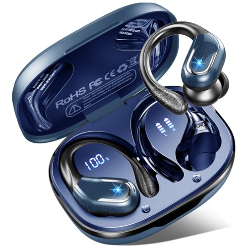 Rulefiss Wireless Earbuds Sport Bluetooth Headphones 5.4, 75Hrs Stereo New Bluetooth Earbuds with 4 HD Mic, Over-Ear Buds with Earhooks ENC Noise Canceling Earphones
