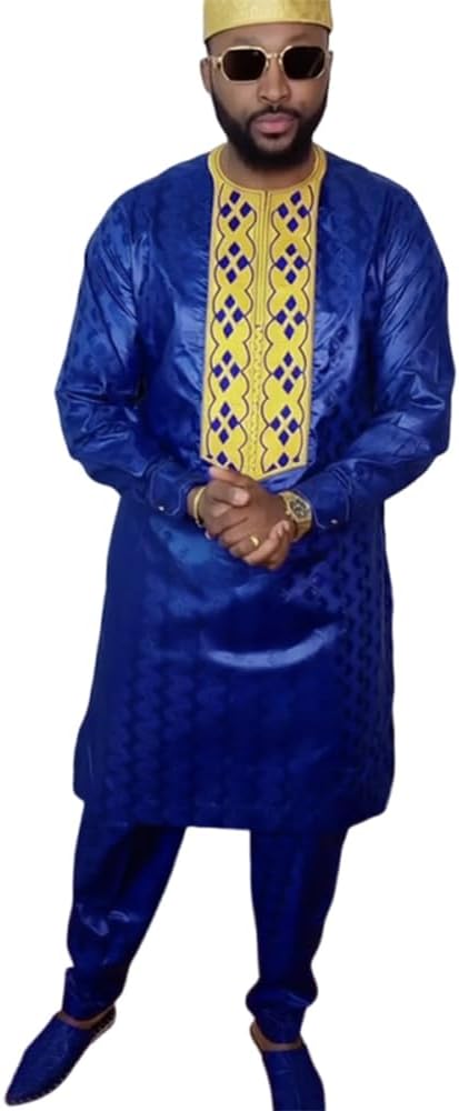 HD Mens African Clothing Embroidery Bazin Riche Man Dashiki Outfit
