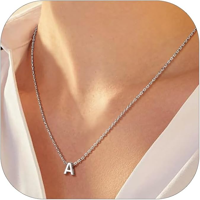 PROSILVER 925 Sterling Silver Small Initial Necklaces for Women, Personalized Dainty Letter Necklace A-Z, Elegant Silver/Cool Black, 16"-18" Adjustable, Come with Box