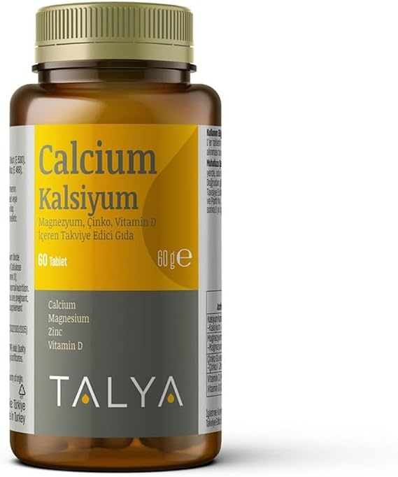 Talya Kalsiyum, Magnezyum, Çinko, Vitamin D İçeren Takviye Edici Gıda - Gıda Takviyesi - 60 Tablet