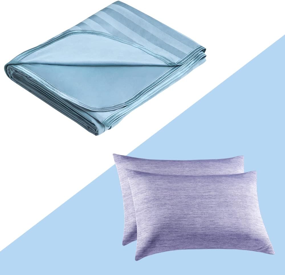 Elegear Light Blue Cooling Blanket 79 x 86  Cooling Pillow Cases King 20 x 36