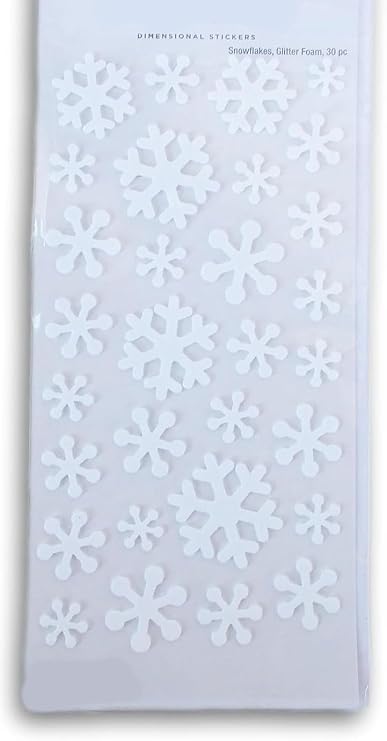 Snowflake 3D White Dimensional Stickers - for Crafts, Cards, Scrapbooks 30 Pc