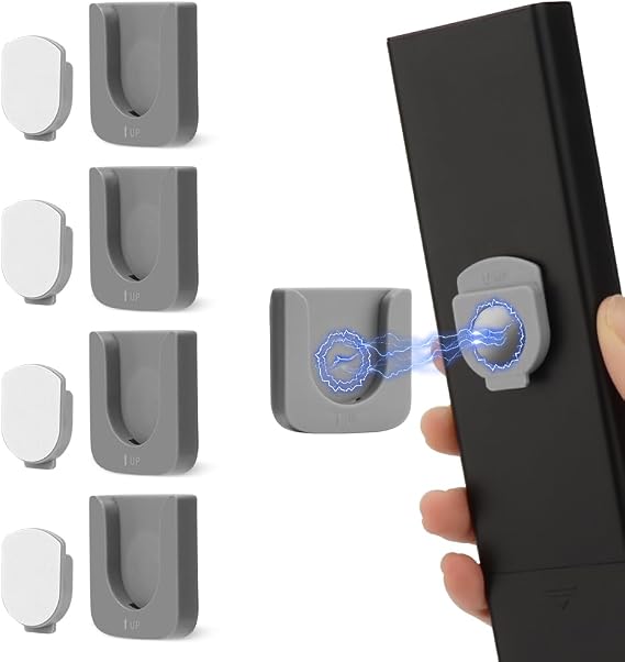 WALLFID Magnetic Remote Control Holder Wall Mount, Innovative Slot Design for Effortless Organization of Home, Office, and School Supplies - Organize and Fix Remotes with Ease (4PCS Grey)