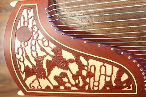 Two Cranes Facing the Sun Carved Guzheng (696D)
