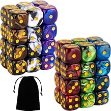 48 PCS 12mm 6 Sided Dice Set Marble Six D6 Dice Small Colored Round Corner for Farkle MTG or Math Learning