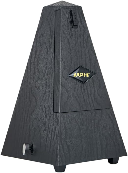 M360 AUPHY Mechanical Metronome with Accent Bell for Piano Violin Guitar Drums Saxophone etc,Classic Pyramid Design,Multiple Beat Modes Range Tempo(40-208BPM) Easy to Use, Black Woodgrain