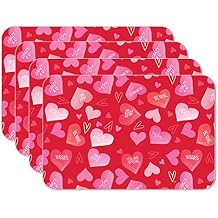 CounterArt Candy Hearts 4 Pack Easy Care Flexible Plastic Placemat Made in The USA BPA Free, Easily Wipes Clean
