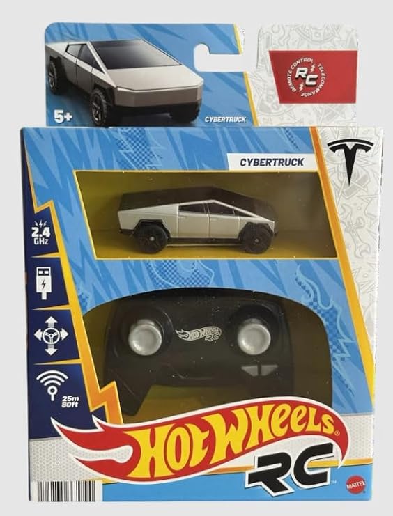 Hot Wheels RC Car, Tesla Cybertruck, 2.4 GHz Remote Controlled 1:64 Scale Vehicle