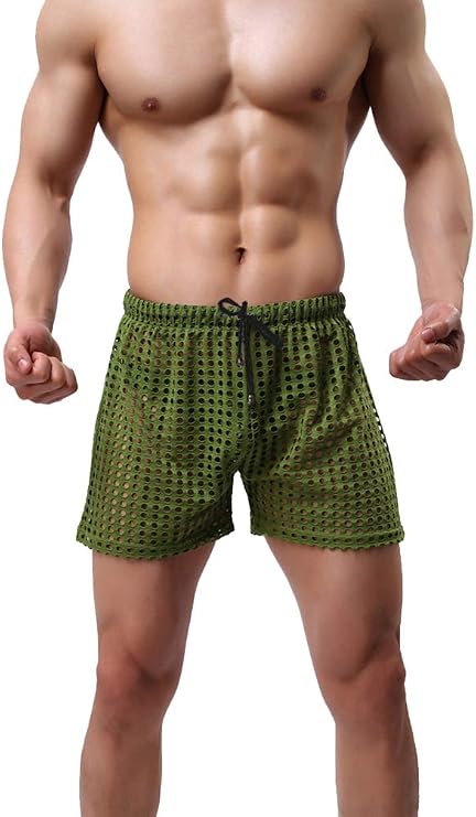 Linemoon Men's Mesh Shorts Sexy Lounge Hollow Boxer Underwear