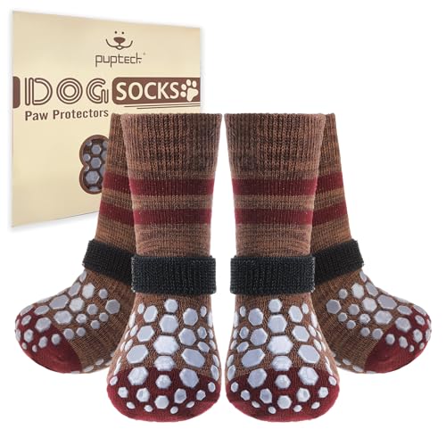 PUPTECK Non Slip Dog Socks to Prevent Licking for Hardwood Floors, Shoes for Hot Pavement Summer Small Medium Large Size Dogs Traction Control Booties Paw Protectors Boots Cold Winter