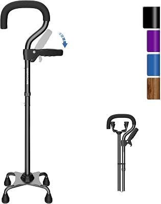 KingPavonini Canes for WomenMen with Second Handle, Foldable & Adjustable Walking Cane with 4-Pronged Base, Quad Cane for Stability, Standing, Balance, Leg Surgery Recovery