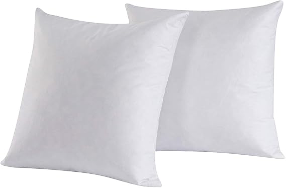 Set of 2, 95% Feather 5% Down Square Decorative Throw Pillow Insert, Cotton Cover, 16x16 Inch