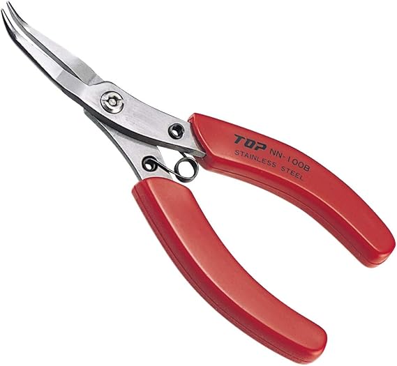TOP NN-100BN Needle Nose Bent Pliers, 0.05 inch (1.2 mm), Knurled Tip, 60 Bent, Spring Included, Stainless Steel, Lead Pliers, Made in Japan