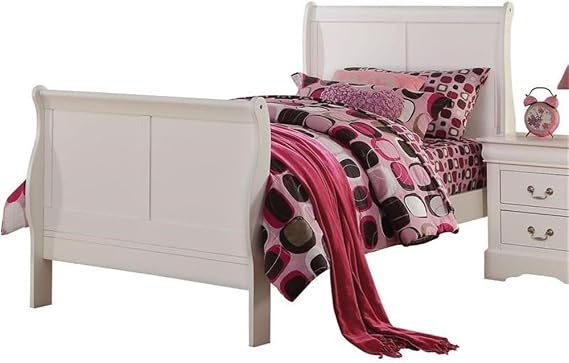 Acme Traditional Twin Wooden Bed with Headboard and Footboard & 3 Wooden Slats Support, 85''L x 41''W x 47''H, Easy Assembly, Box Spring Required, White Finish