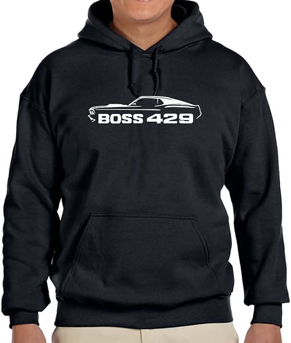 Maddmax Car Art 1970 Ford Boss 429 Mustang Classic Outline Design Hoodie Fleece Sweatshirt