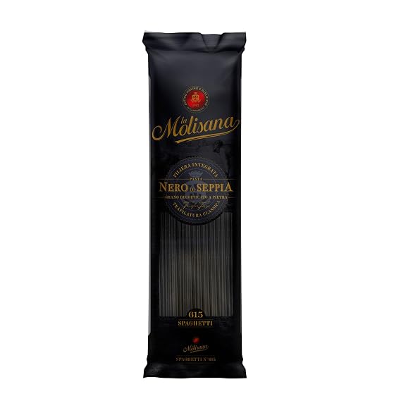 La Molisana Spaghetti Ink Squid N615 Pasta, 1.1 lb, Premium Italian Squid Ink Pasta with Durum Wheat Semolina & Cuttlefish Ink, Firm Al Dente Texture, Ideal for Seafood Recipes & Gourmet Dishes, Made in Italy