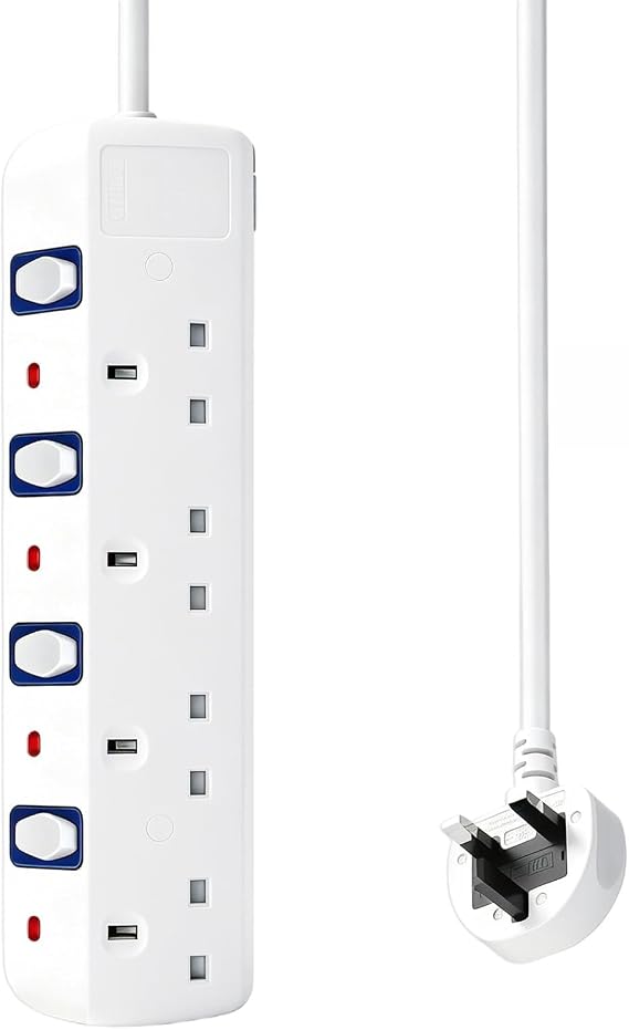 4 Way Extension Lead, Extension Lead 2M with Individual Switches