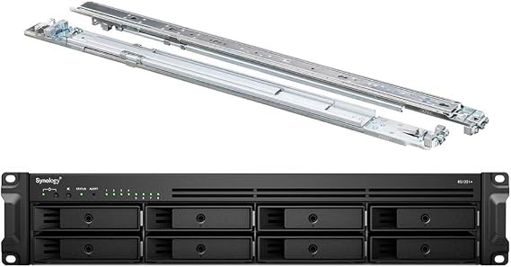 Synology RackStation RS1221+ NAS Server Bundle with Rail Kit, Ryzen CPU, Rack Mount, 32GB Memory, 176TB HDD Storage, DSM Operating System, iSCSI Target Ready