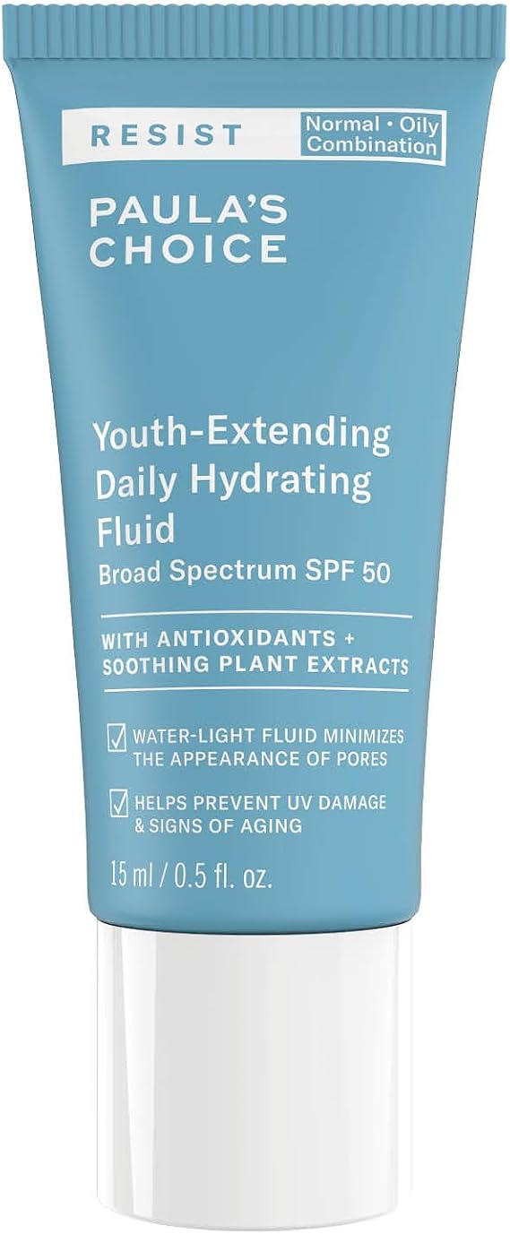 Paula's Choice Lightweight Face Moisturizer SPF 50, Oily Skin, 15 ml | Acne Prone Skin Suitable - Anti-Ageing Day Cream with UVA/UVB Sun Protection - Satin-matte Finish for Smooth, Hydrated Skin