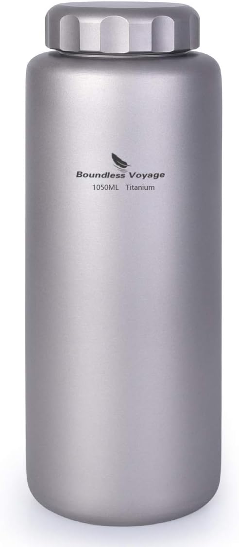 iBasingo Pure Titanium Water Bottle 1050ml/35.5oz, Single Wall Wide Mouth Camping Canteen, Leakproof Anti-Slip Lid, Portable Ultralight Outdoor Drink Kettle for Hiking Backpacking Travel Ti3005D