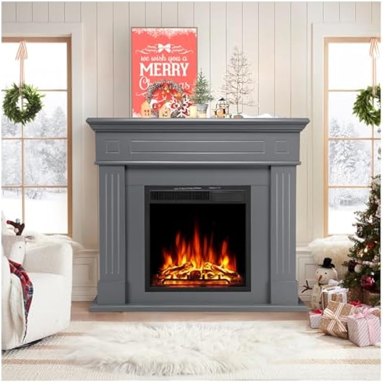 Xbeauty 44 Electric Fireplace with Mantel, Freestanding Fireplace Heater, 7501500W LED Log Firebox with Remote Control for Living Room, Office, Gary