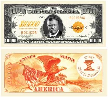 American Art Classics Set of 10 - $10,000.00 Gold Certificate Novelty Bill