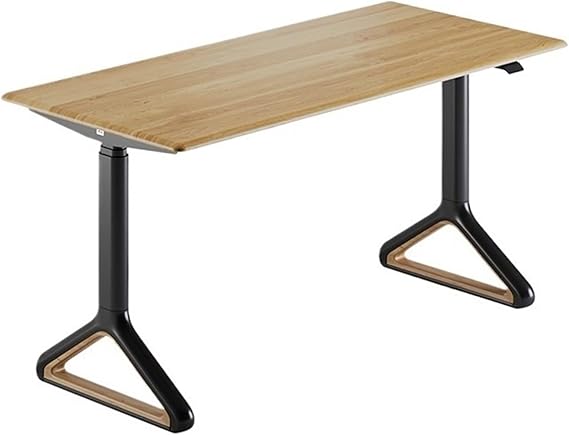 Home Adjustable Height Electric Standing Desk, Modern Writing Table Workstation, Wooden Desktop Sit Stand Up Office(Natural,M)