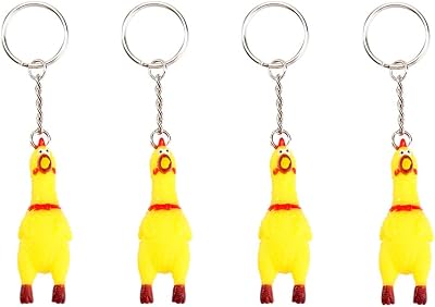 4 Pcs Yellow Shrilling Screaming Chicken Keychain, Funny Keychain, Mini Rubber Squeeze Screaming Chicken, Gags and Practical Joke Pendant Prank Key Chain Novelty for Bags Keys Phones Keyrings