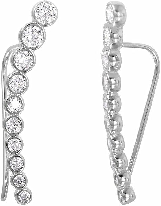 Sterling Silver 925 CZ Bar Earrings Curved Bar CZ Climber Women Elegant Jewelry
