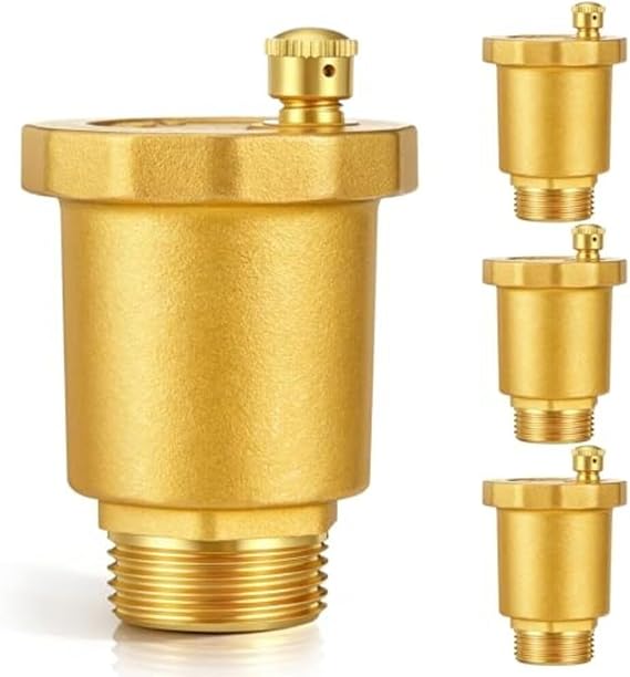 Brass Automatic Float Valve, 4-Pack, 1/2" or 3/4" External Thread, High-Pressure Air Release for HVAC and Boiler Systems, Water-Separating Disc, Robust Brass Construction(1/2)