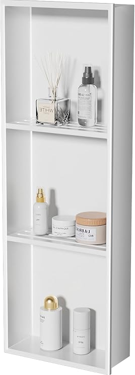No Tile Needed Shower Niche - 304 Stainless Steel Niche Shower with 3- Tier Shelves Recessed Wall Niches for Bathroom Storage (White, 36 X 12 X 4.13 Inches, 3)