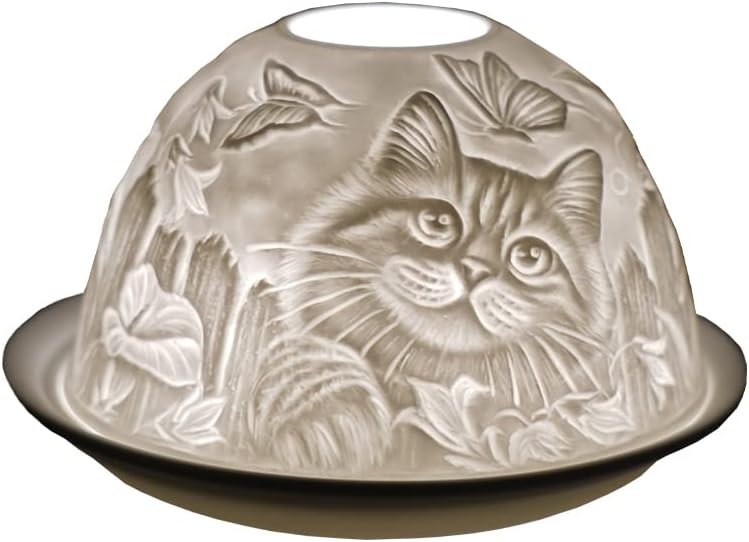 Cello Porcelain Tealight Holder Dome - Cat Design with 3D Projection Image & Message Scented Unscented LED Candle Wax Warmer Animal Lovers Nature Gifts Ornament Home Ornament For Women Mom