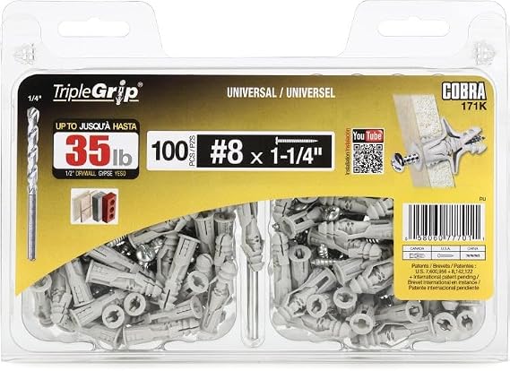 Primacoustic Cobra Triple Grip Wall Anchor Kit - 100 Pcs