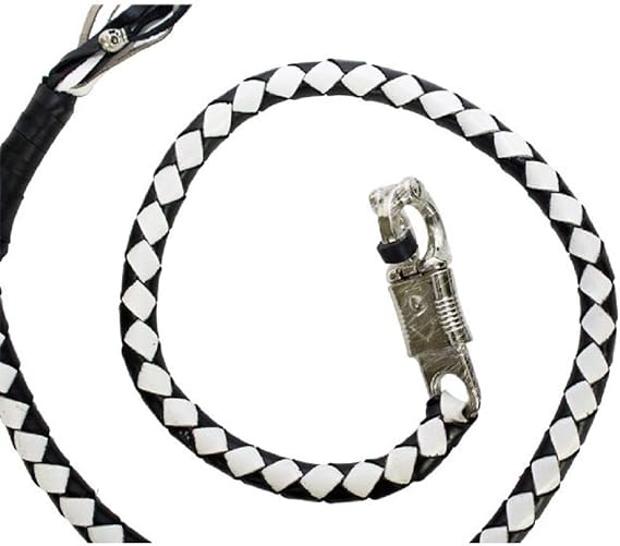 Motorcycle Biker Get Back Whip Genuine Leather 42" Long Black & White
