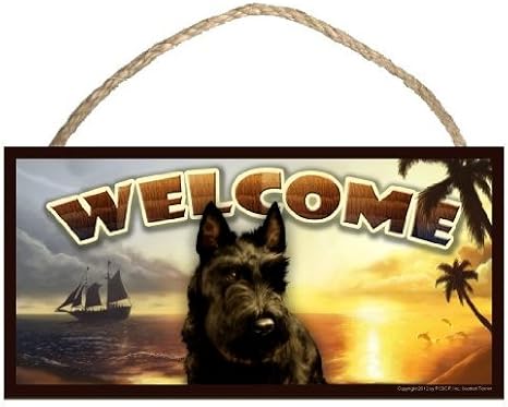 Scottish Terrier (Scottie) Summer Season Welcome Dog Sign / Plaque featuring the art of Scott Rogers