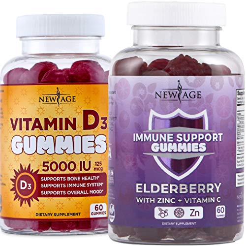 NEW AGE Ultimate Immune Support Gummies - 2 Pack - Sambucus Black Elderberry Extract with Vitamin C and Zinc Gummies 60 Count & Vitamin D3 5000 IU Gummies - 120 Count