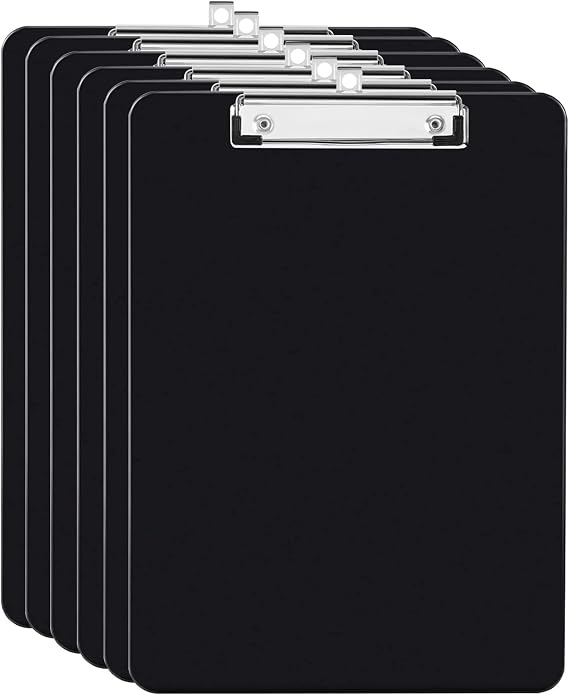Clipboard Folder, 6 Packs A4 Plastic Clip Boards with Secure Hold | for Office & Classroom Supplies - Black