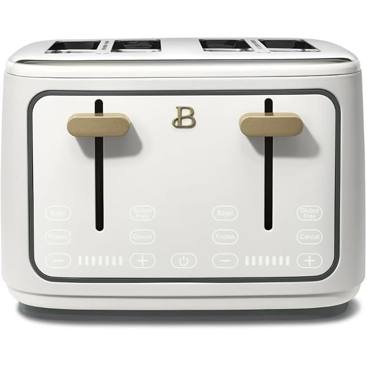 Beautiful 4-Slice Toaster by Drew Barrymore Touch Display, Extra-Wide Slots, Bagel & Frozen Functions, Stainless Steel White Icing