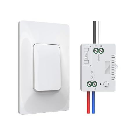 Thinkbee Kinetic Wireless Light Switch and Receiver Kit, 600ft RF Control | Self-Power Remote Control Wall Switch for Lights LED Lamps Ceiling Lighting Fixture Fans No Battery No WiFi Needed