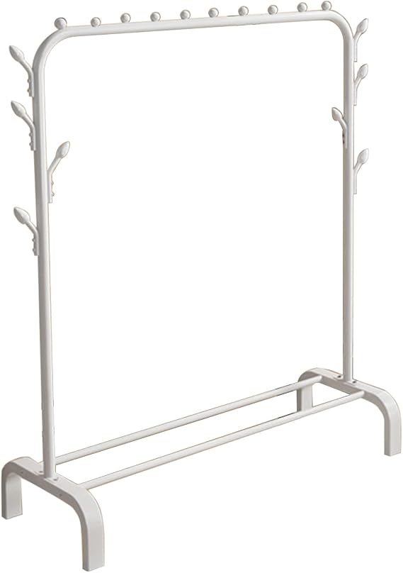 Clothes Drying Rack, Standing Dry Racks with 8 Hooks, 43 Inch Clothing Rack, Shoes Clothes Laundry Drying Racks Storage Stand for Home, Heavy Duty Garment Rack White