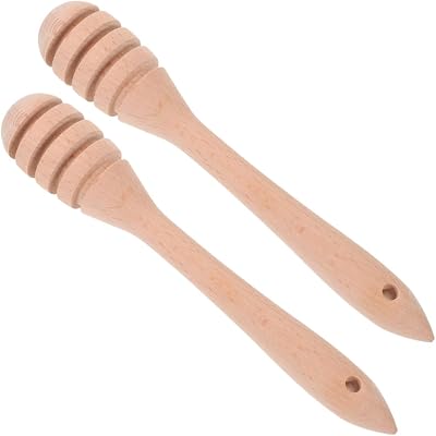 2pcs Wooden Honey Dipper Sticks Natural Beechtree Honey Mixing Stirrer for Syrups for Weddings and Parties Easy to Clean Stirring Tool