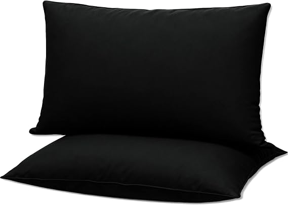 Flat Ultra Thin Bed Pillows Standard Size Pillow Set of 2 Extra Soft Down Alternative for Stomach Back Sleeper Black 20x26inches