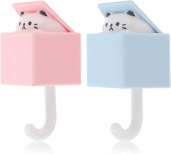 Dimeho Cute Cat Key Hook, Creative Adhesive Coat Hook Wall Mounted Adhesive Cat Hook for Coat, Scarf, Hat, Towel,Key, Bag Wall Hanging Decorations(2 Pack)