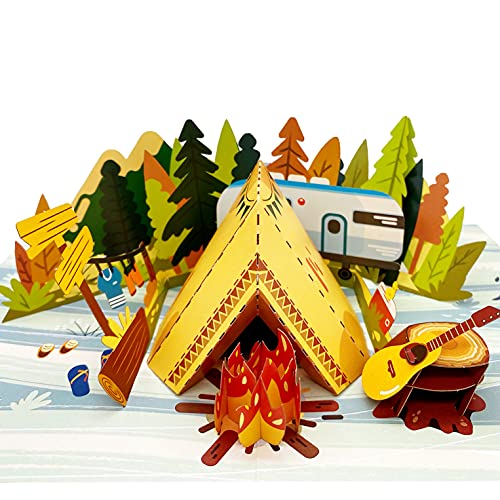 Liif Family Camping 3D Greeting Pop Up Card - Happy Retirement, Fathers Day, Summer, Holiday, Mountain, Outdoor, Thank you, Birthday Card For Friend, Sister, Brother