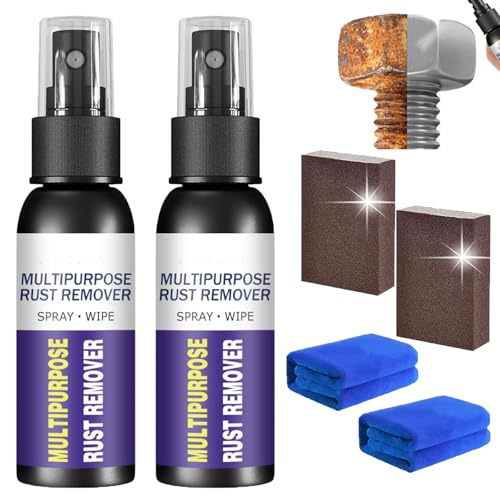 Multipurpose Rust Remover Spray, Rust Remover Spray for Metal, Iron Remover, Iron Out Rust Stain Remover, Car Rust Removal Spray Metal Paint Cleaner Spray Remover Cleaning 50ml 2Set