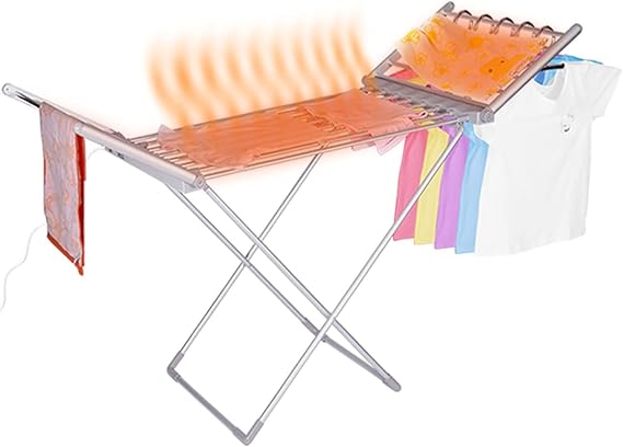 Heated Clothes Drying Rack 18-Tube Electric Laundry Drying Rack with Folding Wings, Indoor Heated Airer for Fast Drying,Energy-Efficient, Space-Saving